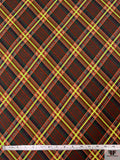 Diagonal Tartan Plaid Printed Rayon Jersey Knit - Greens / Oranges / Chartreause