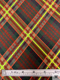 Diagonal Tartan Plaid Printed Rayon Jersey Knit - Greens / Oranges / Chartreause