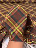 Diagonal Tartan Plaid Printed Rayon Jersey Knit - Greens / Oranges / Chartreause