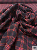 Italian Knit-Like Woven Seersucker with 4-Way Stretch - Dusty Coral / Black / Bright Purple
