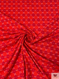 Italian Circle Grid Printed Lightweight Viscose Ponte Knit - Magenta / Red / Coral