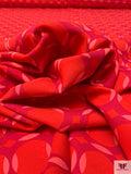 Italian Circle Grid Printed Lightweight Viscose Ponte Knit - Magenta / Red / Coral