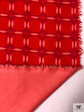 Italian Circle Grid Printed Lightweight Viscose Ponte Knit - Magenta / Red / Coral