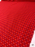 Italian Circle Grid Printed Lightweight Viscose Ponte Knit - Magenta / Red / Coral
