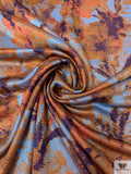 Abstract Printed Rayon Jacquard Knit - Toffee Orange / Baby Blue / Purple
