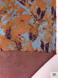 Abstract Printed Rayon Jacquard Knit - Toffee Orange / Baby Blue / Purple