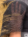 Italian Metallic Border Pattern Cloqué Silk Organza - Black / Gold