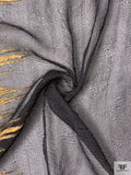 Italian Metallic Border Pattern Cloqué Silk Organza - Black / Gold