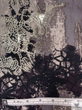 Italian Metallic Abstract Paisley Jacquard Organza - Black / Sterling Gold / Pale Taupe