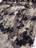 Italian Metallic Abstract Paisley Jacquard Organza - Black / Sterling Gold / Pale Taupe