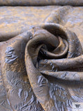 Italian Floral Textured Lustrous Lightweight Brocade - Taupe / Lavender Grey