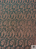 French Paisley Vine Metallic Brocade - Teal Evergreen / Copper / Grey