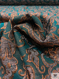 French Paisley Vine Metallic Brocade - Teal Evergreen / Copper / Grey