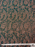 French Paisley Vine Metallic Brocade - Teal Evergreen / Copper / Grey