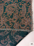 French Paisley Vine Metallic Brocade - Teal Evergreen / Copper / Grey