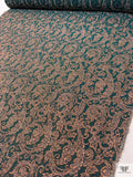 French Paisley Vine Metallic Brocade - Teal Evergreen / Copper / Grey