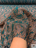 French Paisley Vine Metallic Brocade - Teal Evergreen / Copper / Grey