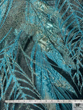 Italian Bold Leaf Textured Metallic Brocade - Aqua Blue / Black
