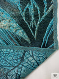 Italian Bold Leaf Textured Metallic Brocade - Aqua Blue / Black