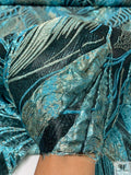 Italian Bold Leaf Textured Metallic Brocade - Aqua Blue / Black