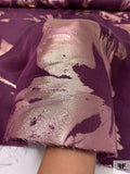 Italian Metallic Floral Jacquard Silk Gazar - Plum Purple / Light Gold / Frosy Pink