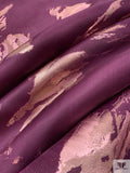 Italian Metallic Floral Jacquard Silk Gazar - Plum Purple / Light Gold / Frosy Pink