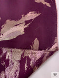 Italian Metallic Floral Jacquard Silk Gazar - Plum Purple / Light Gold / Frosy Pink