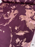 Italian Metallic Floral Jacquard Silk Gazar - Plum Purple / Light Gold / Frosy Pink