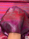 Made in Switzerland 2-Ply Striped Lamé Organza - Magenta / Raspberry / Grey