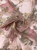 Metallic Floral Embroidered Tulle with Sequins - Blush Nude / Sage Green / Pinks
