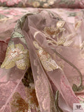 Metallic Floral Embroidered Tulle with Sequins - Blush Nude / Sage Green / Pinks