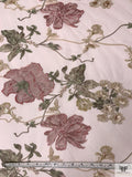 Metallic Floral Embroidered Tulle with Sequins - Blush Nude / Sage Green / Pinks