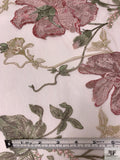 Metallic Floral Embroidered Tulle with Sequins - Blush Nude / Sage Green / Pinks