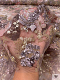 Metallic Floral Embroidered Tulle with Sequins - Smoky Lavender / Sage Green / Pinks