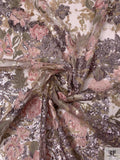 Metallic Floral Embroidered Tulle with Sequins - Smoky Lavender / Sage Green / Pinks
