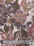 Metallic Floral Embroidered Tulle with Sequins - Smoky Lavender / Sage Green / Pinks