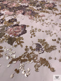 Metallic Floral Embroidered Tulle with Sequins - Smoky Lavender / Sage Green / Pinks