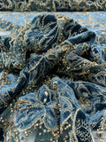 Floral and Snake Velvet Appliqué on Tulle with Beads - Teal / Antique Gold