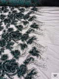 Border Pattern Floral Snake Velvet Appliqué on Tulle with Beads - Emerald Green / Black