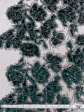 Border Pattern Floral Snake Velvet Appliqué on Tulle with Beads - Emerald Green / Black