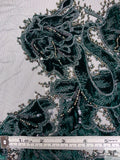 Border Pattern Floral Snake Velvet Appliqué on Tulle with Beads - Emerald Green / Black