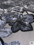 Floral Sequined and Embroidered Tulle - Black / Blue-Grey