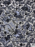 Floral Sequined and Embroidered Tulle - Black / Blue-Grey