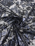 Floral Sequined and Embroidered Tulle - Black / Blue-Grey