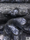 Floral Sequined and Embroidered Tulle - Black / Blue-Grey