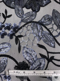 Floral Sequined and Embroidered Tulle - Black / Blue-Grey