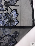 Floral Sequined and Embroidered Tulle - Black / Blue-Grey