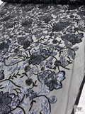 Floral Sequined and Embroidered Tulle - Black / Blue-Grey