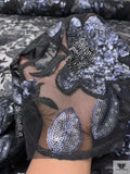 Floral Sequined and Embroidered Tulle - Black / Blue-Grey