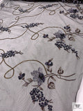 Floral Sequined and Beaded Metallic Tulle - Copper / Black / Violet